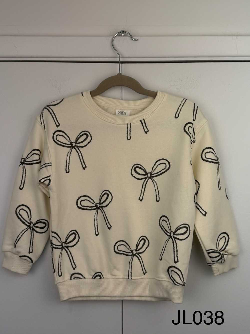 ZARA Kids Cream Black Bow Print Sweatshirt 3-4Y 104cm NWOT